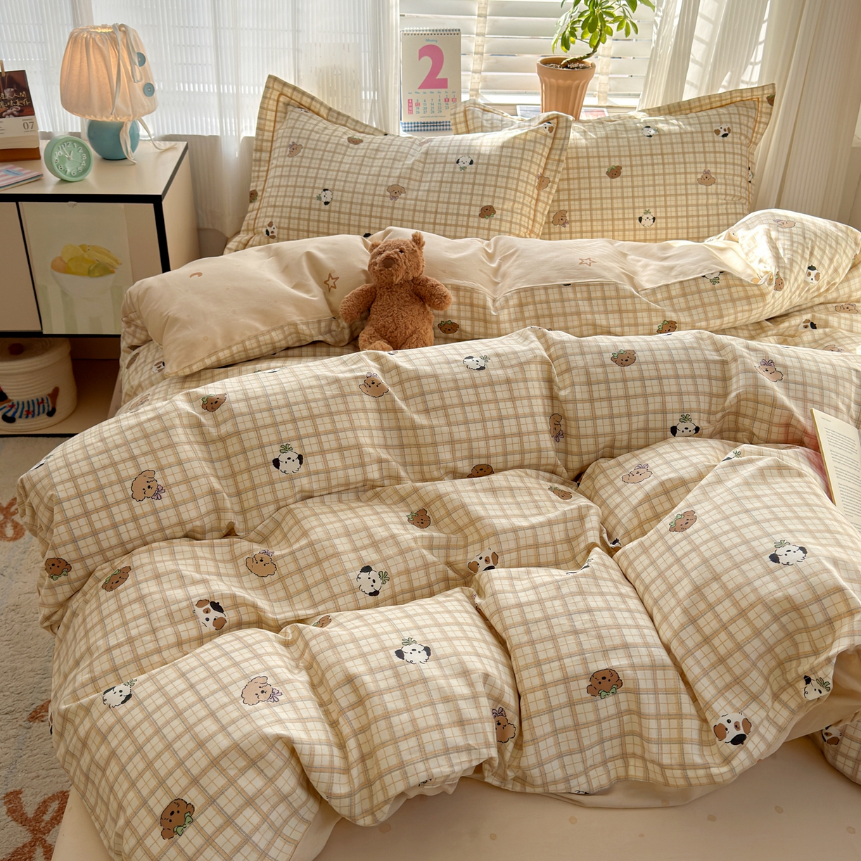 91家纺网 家纺一手货源 找家纺 乐童家纺 2026新款全棉网红直播爆款吊边一字绣工艺款四件套-系列三 曲奇小狗