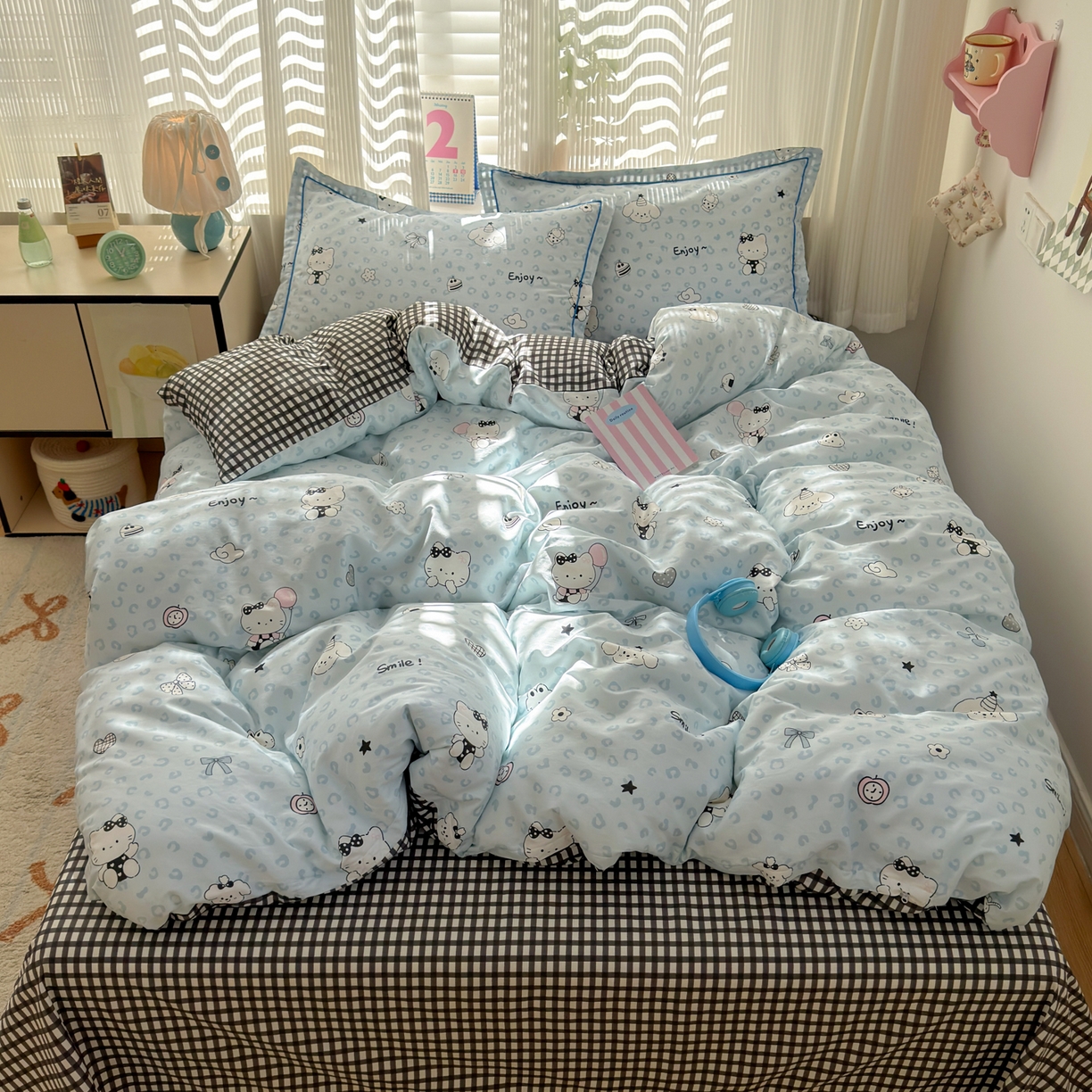 91家纺网 家纺一手货源 找家纺 乐童家纺 2026新款全棉网红直播爆款吊边一字绣工艺款四件套-系列三 豹纹猫咪