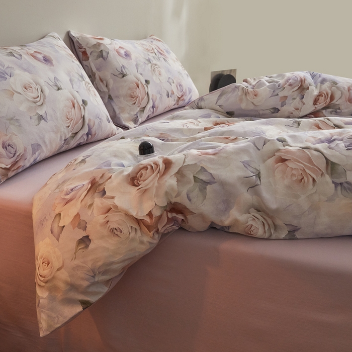 91家纺网 家纺一手货源 找家纺 涵宸家纺 2026新款双层纱印花四件套 F满园-紫