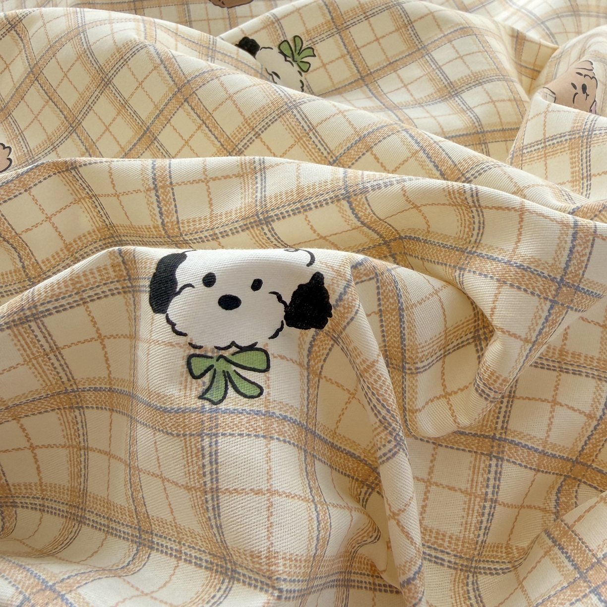 91家纺网 家纺一手货源 找家纺 乐童家纺 2026新款全棉网红直播爆款吊边一字绣工艺款四件套-系列三 曲奇小狗