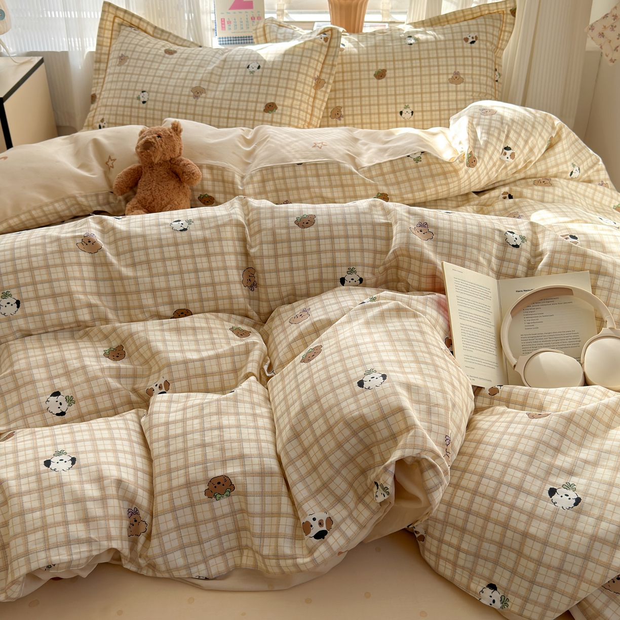 91家纺网 家纺一手货源 找家纺 乐童家纺 2026新款全棉网红直播爆款吊边一字绣工艺款四件套-系列三 曲奇小狗