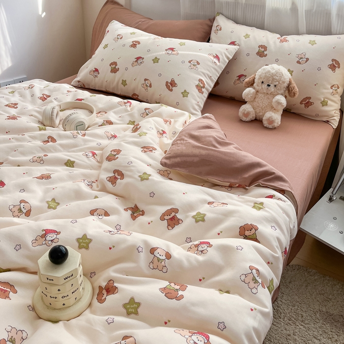 91家纺网 家纺一手货源 找家纺 涵宸家纺 2026新款双层纱印花四件套 A白月光