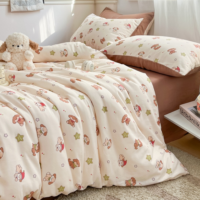 91家纺网 家纺一手货源 找家纺 涵宸家纺 2026新款双层纱印花四件套 A白月光