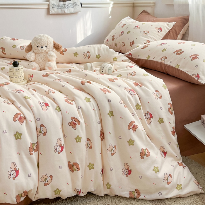 91家纺网 家纺一手货源 找家纺 涵宸家纺 2026新款双层纱印花四件套 A白月光