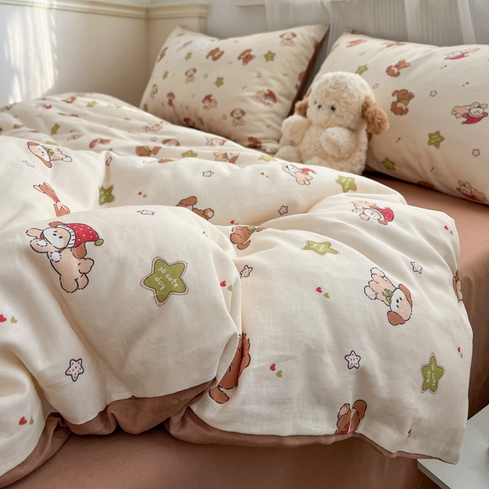 91家纺网 家纺一手货源 找家纺 涵宸家纺 2026新款双层纱印花四件套 A白月光