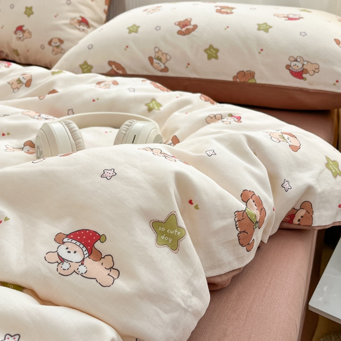 91家纺网 家纺一手货源 找家纺 涵宸家纺 2026新款双层纱印花四件套 A白月光