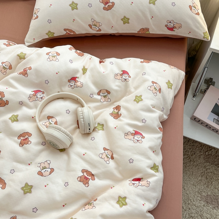 91家纺网 家纺一手货源 找家纺 涵宸家纺 2026新款双层纱印花四件套 A白月光