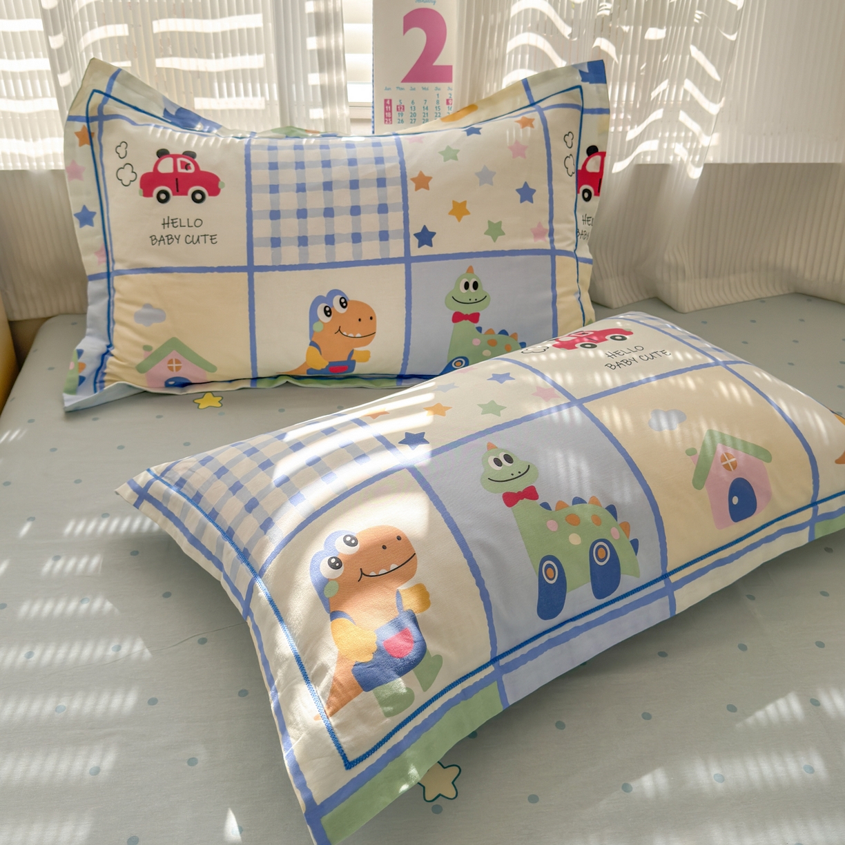 91家纺网 家纺一手货源 找家纺 乐童家纺 2026新款全棉网红直播爆款吊边一字绣工艺款四件套-系列三 小恐龙