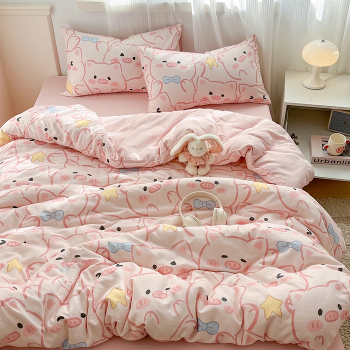涵宸家纺 2026新款双层纱印花四件套 A萌萌猪