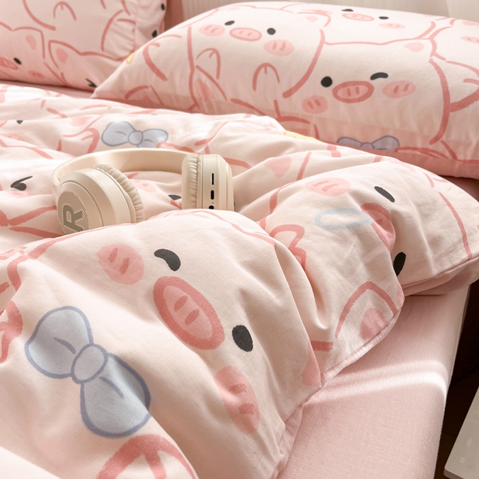 91家纺网 家纺一手货源 找家纺 涵宸家纺 2026新款双层纱印花四件套 A萌萌猪