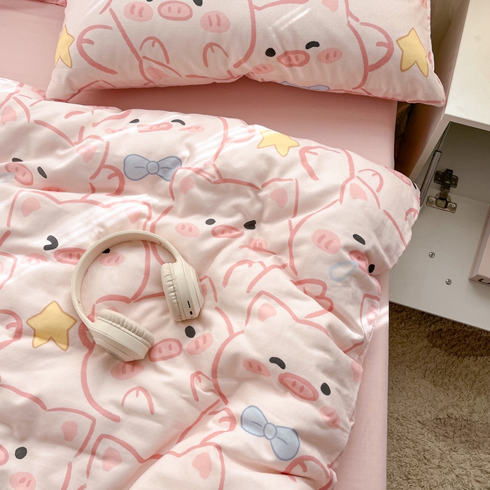 91家纺网 家纺一手货源 找家纺 涵宸家纺 2026新款双层纱印花四件套 A萌萌猪