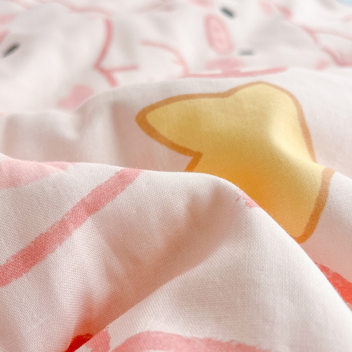 91家纺网 家纺一手货源 找家纺 涵宸家纺 2026新款双层纱印花四件套 A萌萌猪