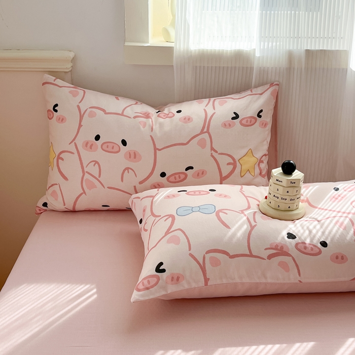 91家纺网 家纺一手货源 找家纺 涵宸家纺 2026新款双层纱印花四件套 A萌萌猪