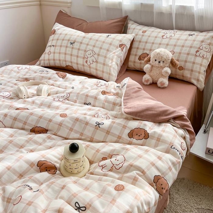 91家纺网 家纺一手货源 找家纺 涵宸家纺 2026新款双层纱印花四件套 A小粉仙