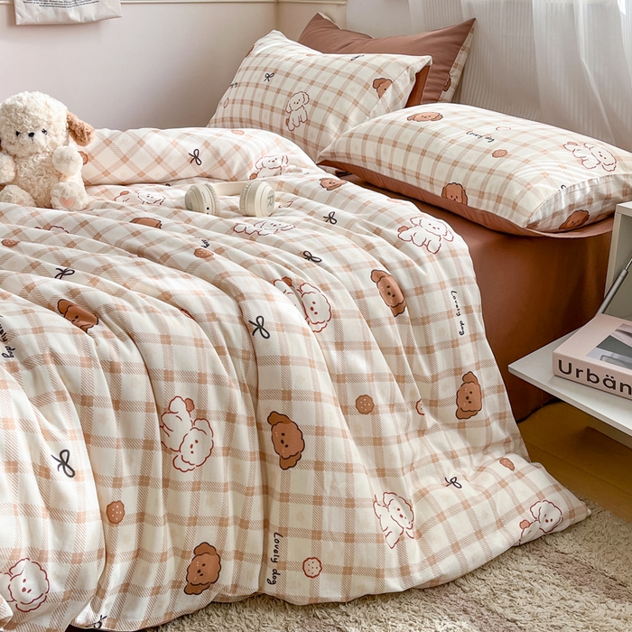 91家纺网 家纺一手货源 找家纺 涵宸家纺 2026新款双层纱印花四件套 A小粉仙