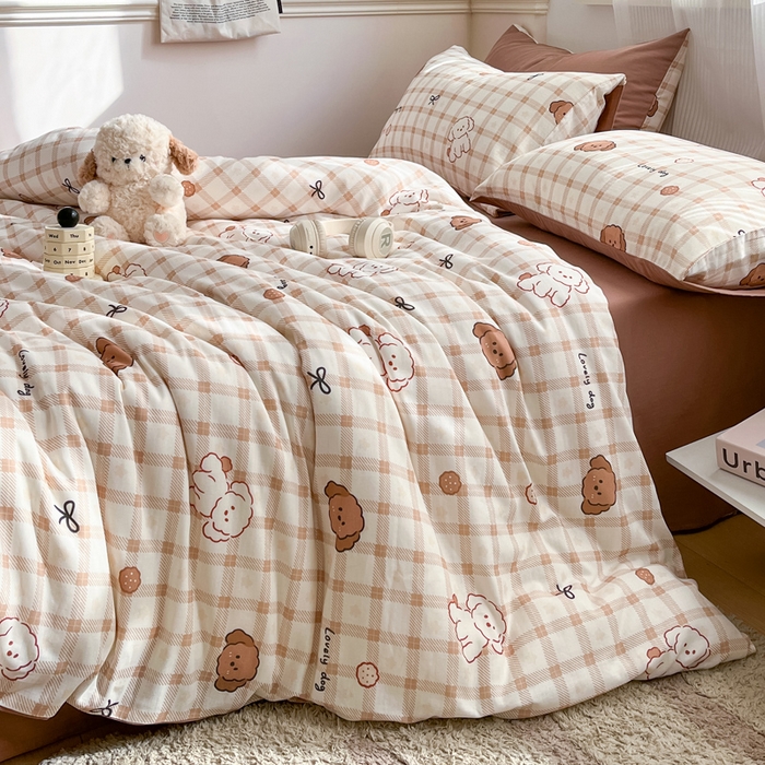 91家纺网 家纺一手货源 找家纺 涵宸家纺 2026新款双层纱印花四件套 A小粉仙