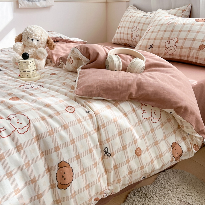 91家纺网 家纺一手货源 找家纺 涵宸家纺 2026新款双层纱印花四件套 A小粉仙