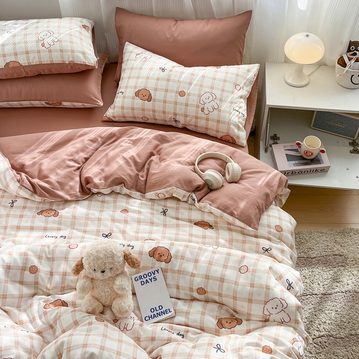 91家纺网 家纺一手货源 找家纺 涵宸家纺 2026新款双层纱印花四件套 A小粉仙