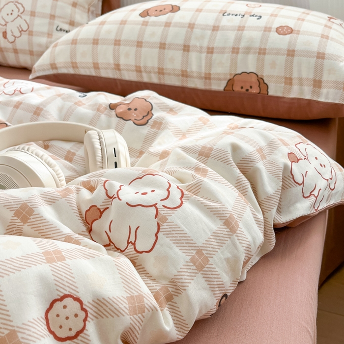 91家纺网 家纺一手货源 找家纺 涵宸家纺 2026新款双层纱印花四件套 A小粉仙