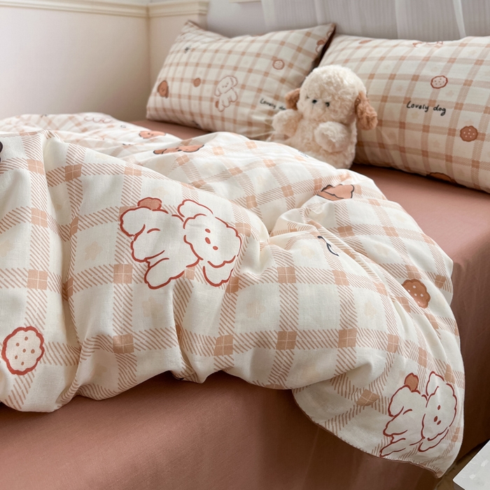 91家纺网 家纺一手货源 找家纺 涵宸家纺 2026新款双层纱印花四件套 A小粉仙