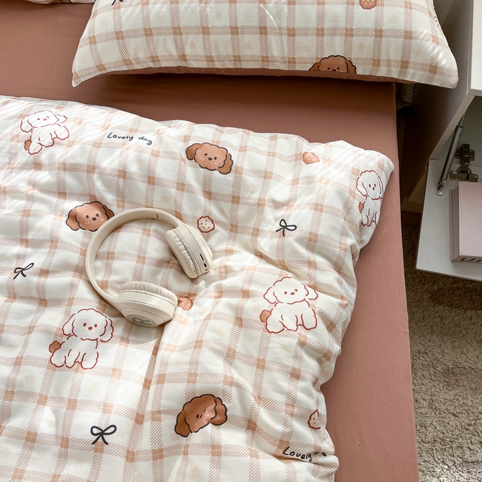 91家纺网 家纺一手货源 找家纺 涵宸家纺 2026新款双层纱印花四件套 A小粉仙