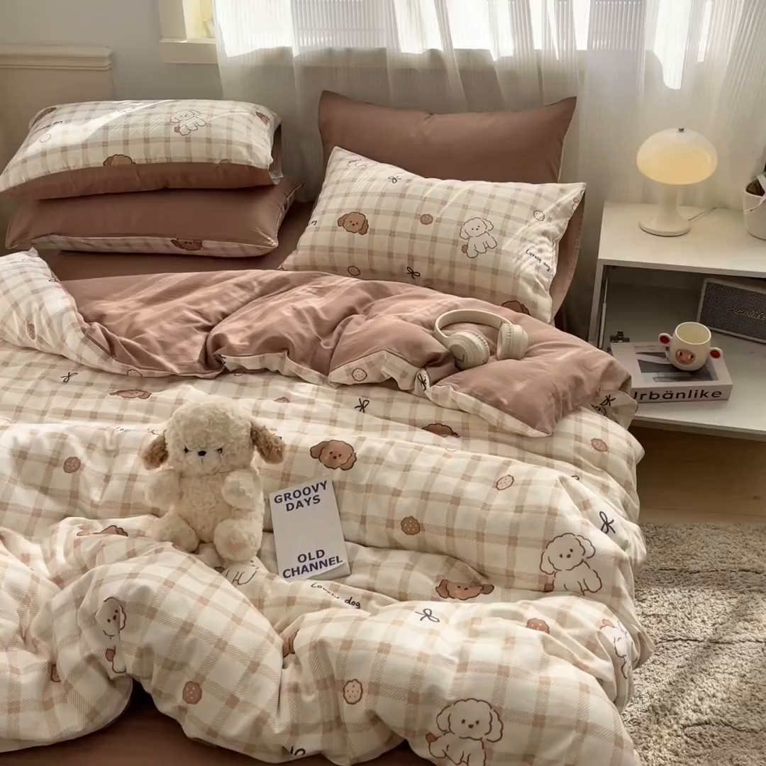 91家纺网 家纺一手货源 找家纺 涵宸家纺 2026新款双层纱印花四件套 A小粉仙