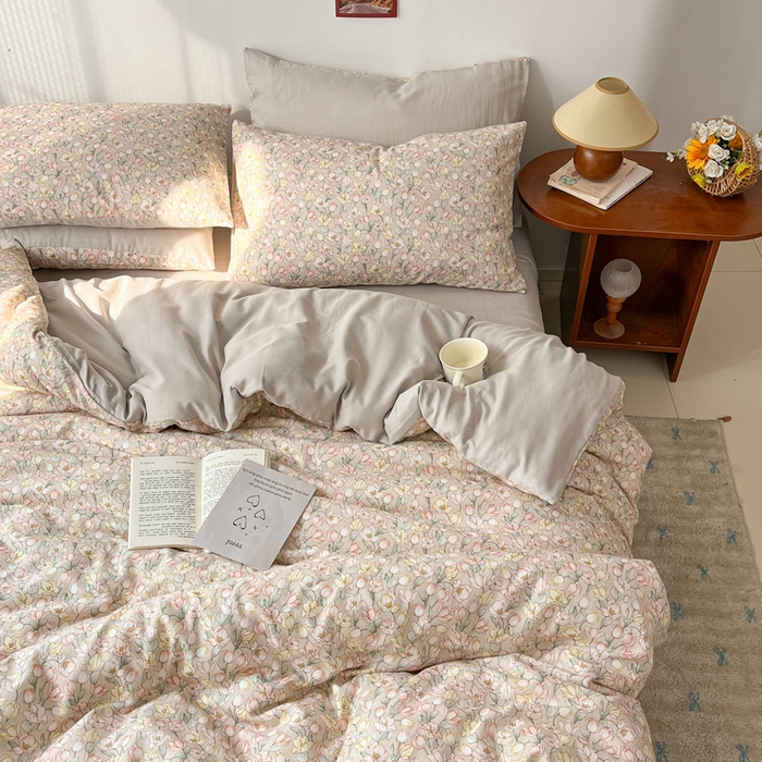 91家纺网 家纺一手货源 找家纺 涵宸家纺 2026新款双层纱印花四件套 B花田-金