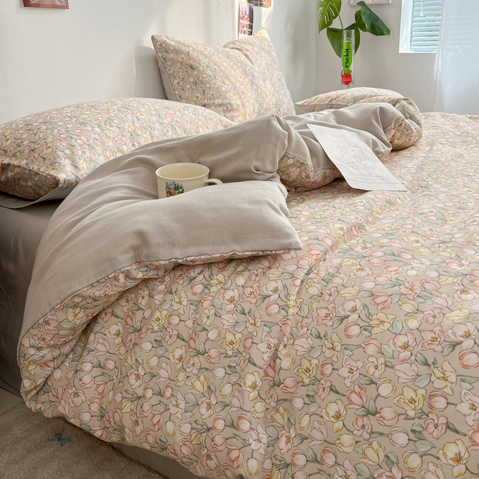 91家纺网 家纺一手货源 找家纺 涵宸家纺 2026新款双层纱印花四件套 B花田-金