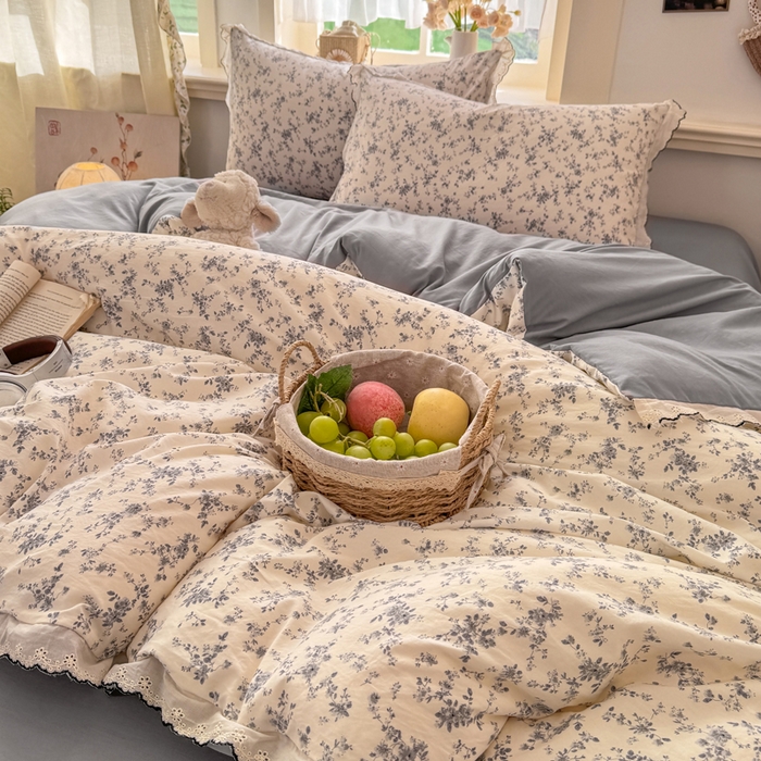 91家纺网 家纺一手货源 找家纺 （总）梵克保罗 2026新款A类仿棉古法水洗棉法式全棉花边四件套