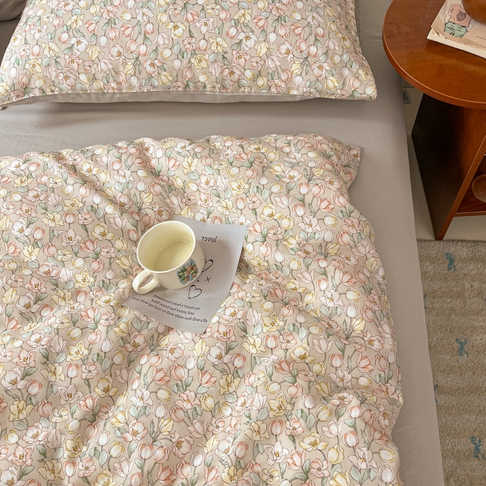 91家纺网 家纺一手货源 找家纺 涵宸家纺 2026新款双层纱印花四件套 B花田-金