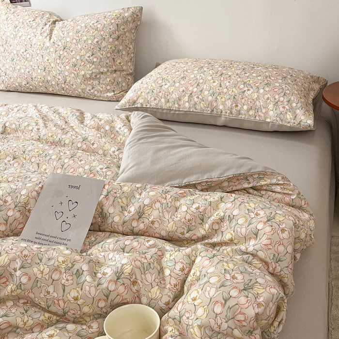 91家纺网 家纺一手货源 找家纺 涵宸家纺 2026新款双层纱印花四件套 B花田-金