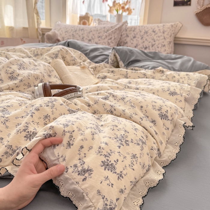 91家纺网 家纺一手货源 找家纺 （总）梵克保罗 2026新款A类仿棉古法水洗棉法式全棉花边四件套