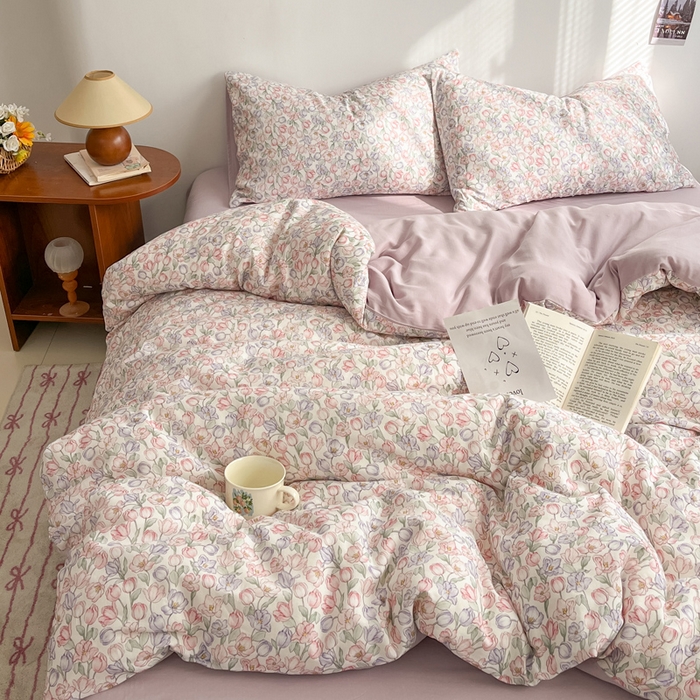 涵宸家纺 2026新款双层纱印花四件套 B花田-紫