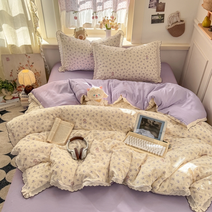 91家纺网 家纺一手货源 找家纺 （总）梵克保罗 2026新款A类仿棉古法水洗棉法式全棉花边四件套