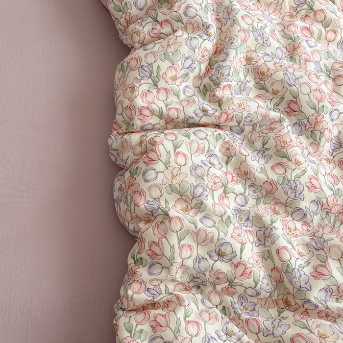 91家纺网 家纺一手货源 找家纺 涵宸家纺 2026新款双层纱印花四件套 B花田-紫