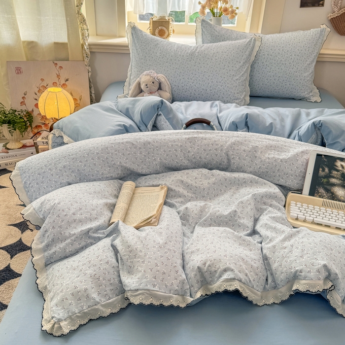 91家纺网 家纺一手货源 找家纺 （总）梵克保罗 2026新款A类仿棉古法水洗棉法式全棉花边四件套