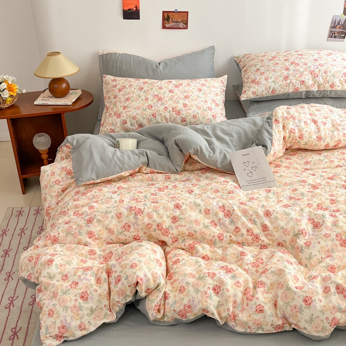 91家纺网 家纺一手货源 找家纺 涵宸家纺 2026新款双层纱印花四件套 B玫瑰海岛