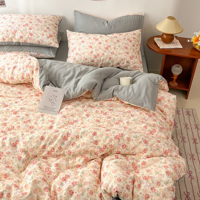 91家纺网 家纺一手货源 找家纺 涵宸家纺 2026新款双层纱印花四件套 B玫瑰海岛