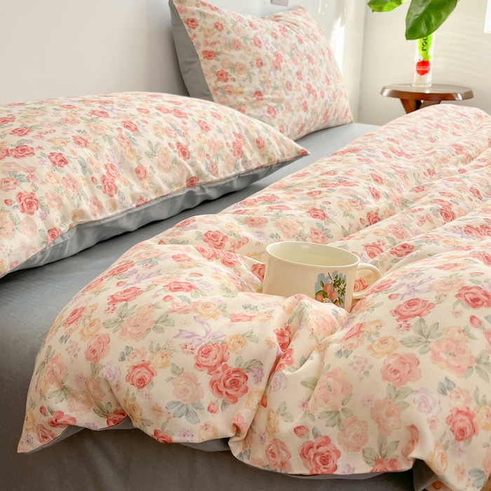 91家纺网 家纺一手货源 找家纺 涵宸家纺 2026新款双层纱印花四件套 B玫瑰海岛