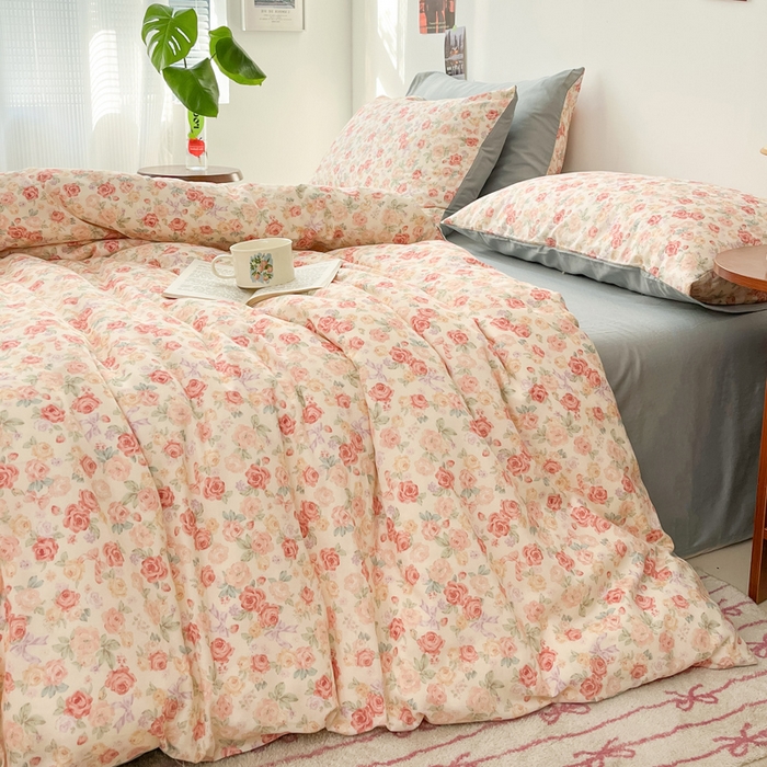 91家纺网 家纺一手货源 找家纺 涵宸家纺 2026新款双层纱印花四件套 B玫瑰海岛