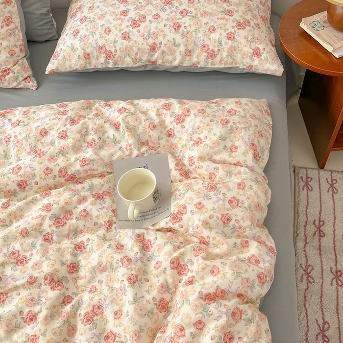 91家纺网 家纺一手货源 找家纺 涵宸家纺 2026新款双层纱印花四件套 B玫瑰海岛