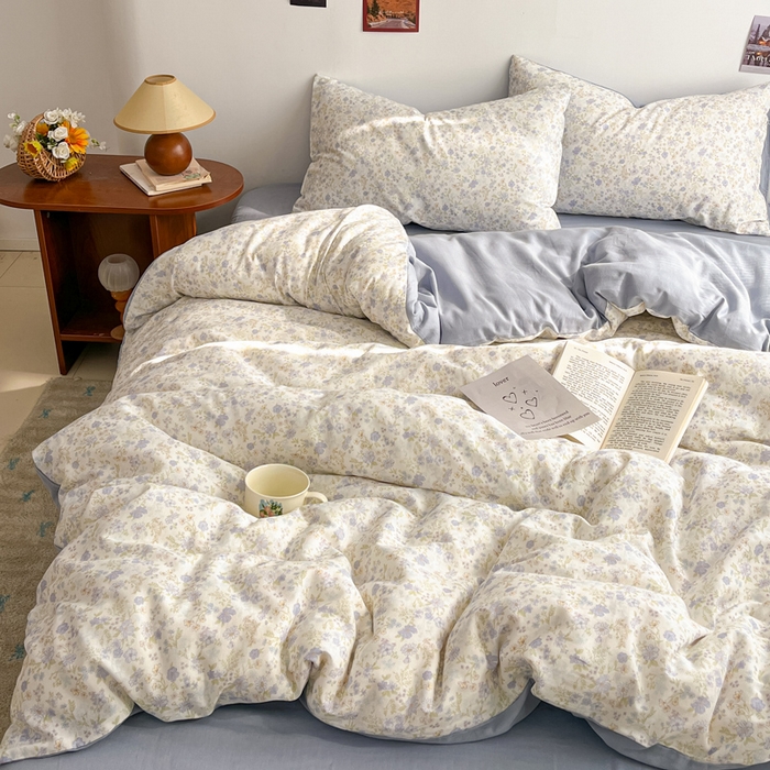 涵宸家纺 2026新款双层纱印花四件套 B莫奈蓝