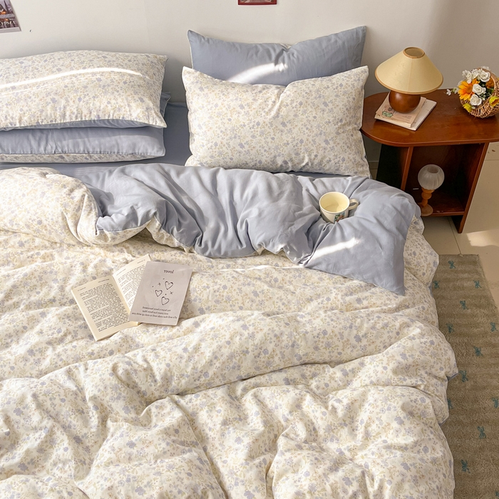 91家纺网 家纺一手货源 找家纺 涵宸家纺 2026新款双层纱印花四件套 B莫奈蓝