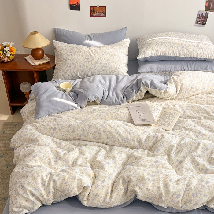 91家纺网 家纺一手货源 找家纺 涵宸家纺 2026新款双层纱印花四件套 B莫奈蓝