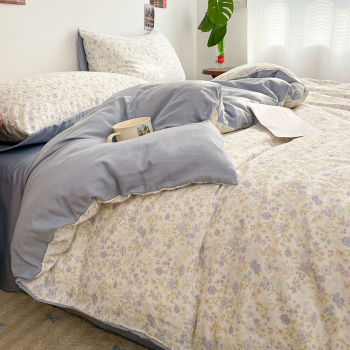 91家纺网 家纺一手货源 找家纺 涵宸家纺 2026新款双层纱印花四件套 B莫奈蓝