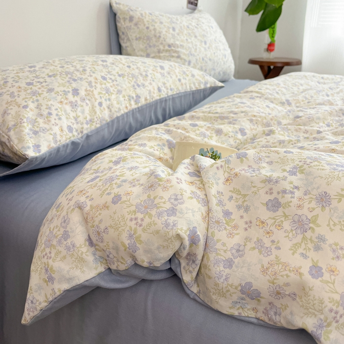 91家纺网 家纺一手货源 找家纺 涵宸家纺 2026新款双层纱印花四件套 B莫奈蓝