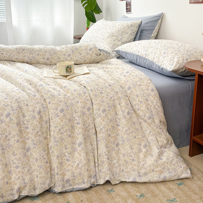 91家纺网 家纺一手货源 找家纺 涵宸家纺 2026新款双层纱印花四件套 B莫奈蓝