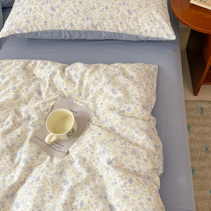 91家纺网 家纺一手货源 找家纺 涵宸家纺 2026新款双层纱印花四件套 B莫奈蓝