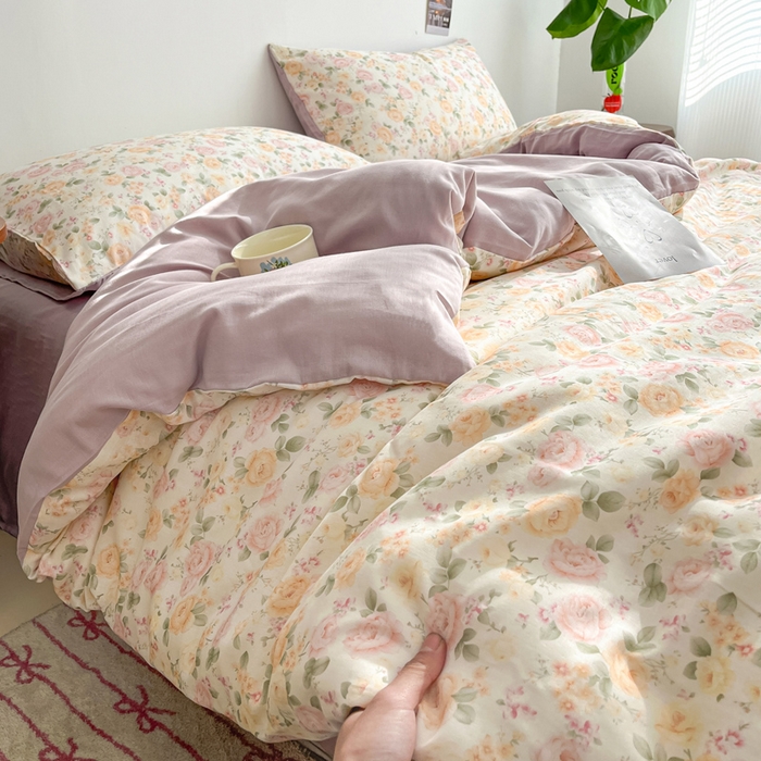 91家纺网 家纺一手货源 找家纺 涵宸家纺 2026新款双层纱印花四件套 B婉然