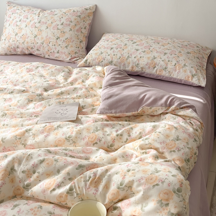 91家纺网 家纺一手货源 找家纺 涵宸家纺 2026新款双层纱印花四件套 B婉然